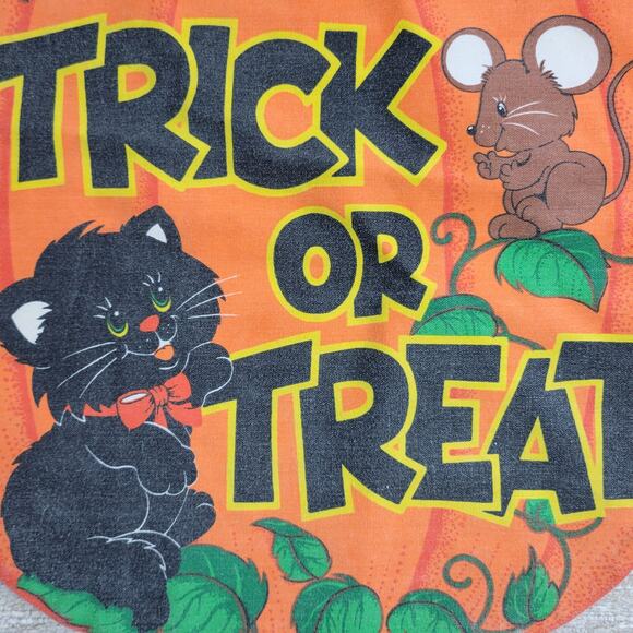 VTG Handmade Trick or Treat Bag Drawstring 15" Orange Black Cat Halloween Candy - Picture 14 of 14